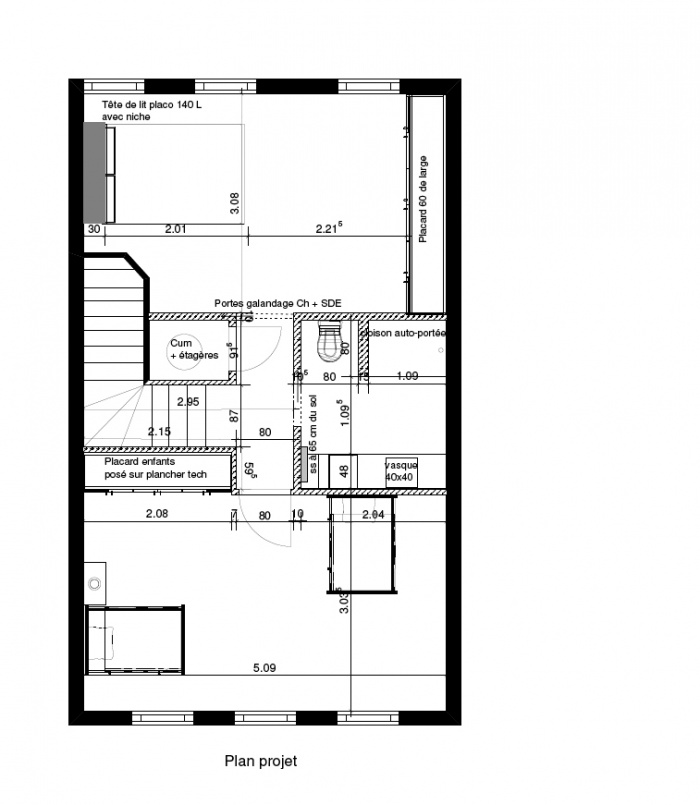 Ramnagement de l'espace nuit + sdb dans toulousaine : plan projet