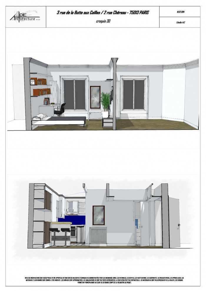 Appartement 2 rue Chreau / Butte aux Cailles : appartement  indice D1 croquis 3d (7) (1)